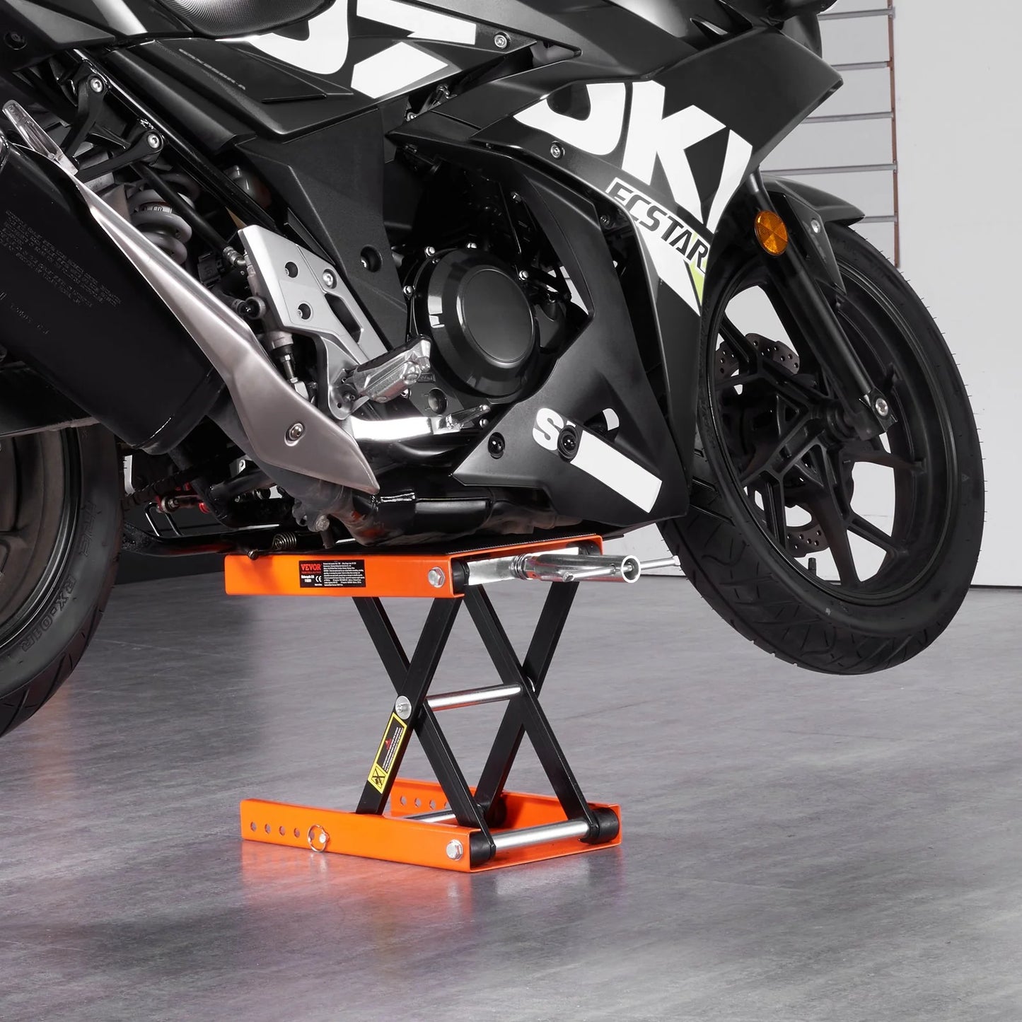 VEVOR Motorcycle Lift, 1100 LBS Motorcycle Scissor Lift Jack with Wide Deck & Safety Pin, 3.7-13.8 Center Hoist Crank Stand, Steel Scissor Jack for Street Bikes, Cruiser Bikes, Touring Motorcycles