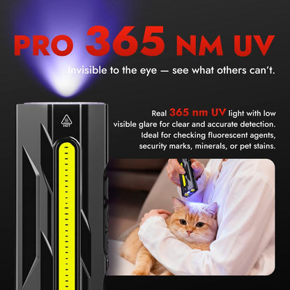 【Holiday Haul】 WARSUN T9 EDC Flashlight, 1500 Lumens Multi-Light LED Flashlight with Laser Red & UV Light, USB-C Rechargeable, Magnetic Tail Clip, Side Flood Light, Battery Indicator