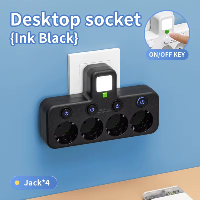 EU AC Plug Power Strip Wall Mounted Independent Switch Multitap Socket Network Filter with USB Charging Network Filter Adapter