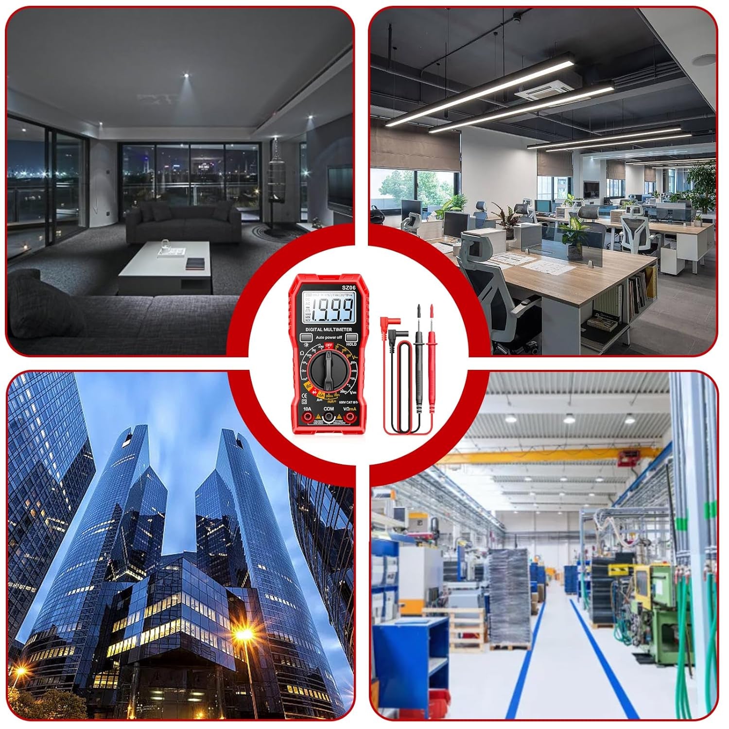 Digital Multimeter Mit 1999 Zählungen, Strommessgerät Voltmeter Für AC/DC Spannung, DC Strom, Durchgang, Widerstand, Diode Mit Großes Lcd-Anzeige Und Faltbar Ständer, Spannungsprüfer Für Elektriker