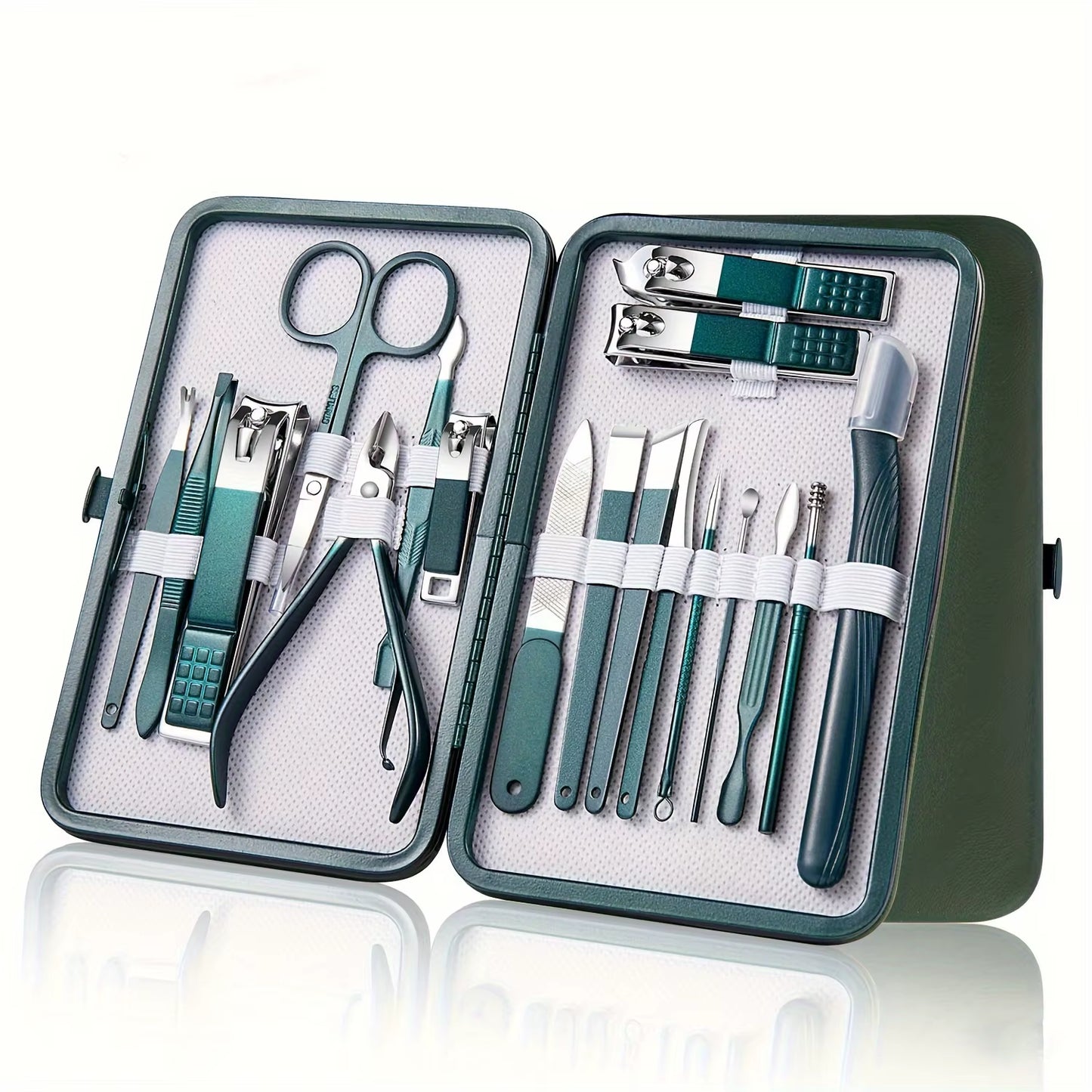 Professional 7-18 Piece Nail Care Kit Stainless Steel Manicure & Pedicure Set with Travel Case for On-The-Go Grooming