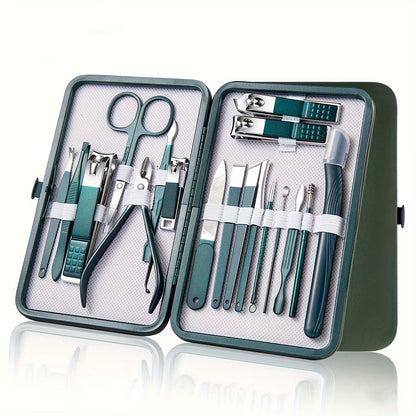 Professional 7-18 Piece Nail Care Kit Stainless Steel Manicure & Pedicure Set with Travel Case for On-The-Go Grooming