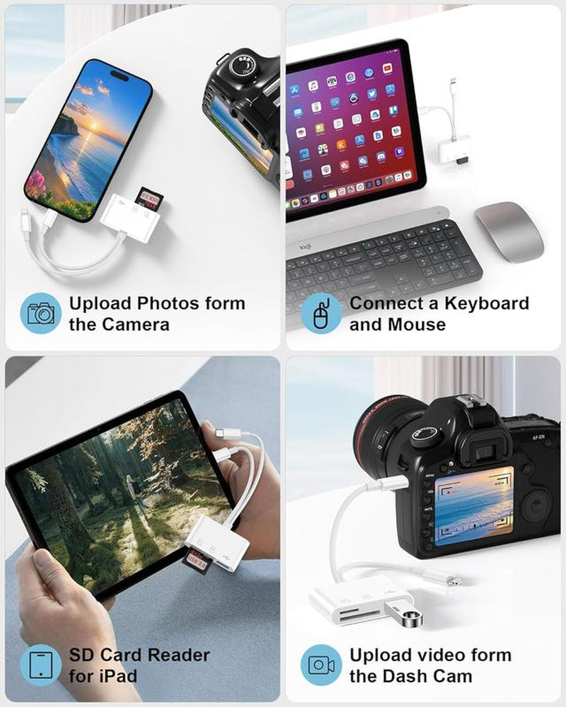 5-In-1 SD Card Reader for Iphone, Ipad & Android — Dual Usb-C/Lightning Adapter, Supports Sd/Micro Sd/Usb/Camera, Fast USB 3.0 Transfer, Plug & Play, No App Needed