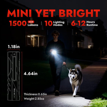 【Holiday Haul】 WARSUN T9 EDC Flashlight, 1500 Lumens Multi-Light LED Flashlight with Laser Red & UV Light, USB-C Rechargeable, Magnetic Tail Clip, Side Flood Light, Battery Indicator