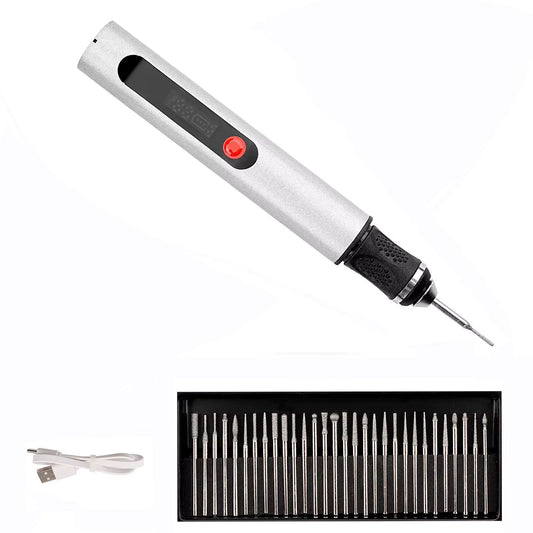 Electric Engraving Pen Set Mini Rotary Tool for Stone Wood Carving Artifacts Jewelry Grinding with 30Pcs Files (USB Interface)