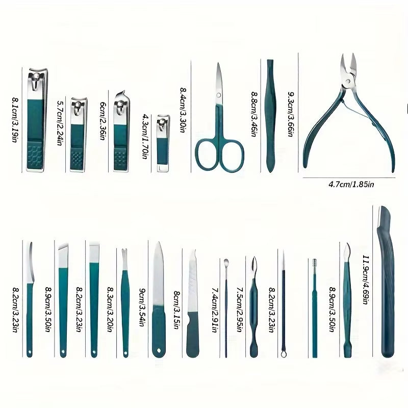 Professional 7-18 Piece Nail Care Kit Stainless Steel Manicure & Pedicure Set with Travel Case for On-The-Go Grooming