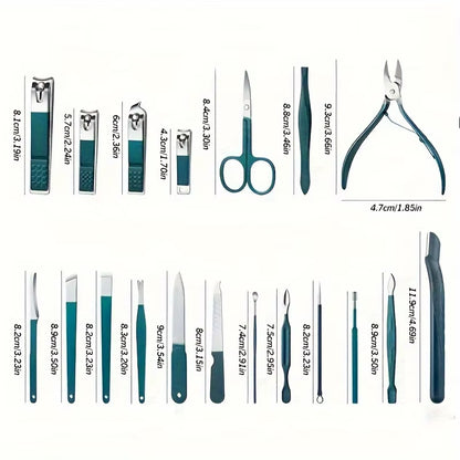 Professional 7-18 Piece Nail Care Kit Stainless Steel Manicure & Pedicure Set with Travel Case for On-The-Go Grooming