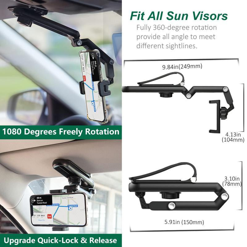 1080° Multi-Function Car Sun Visor Phone Holder | 360° Rotatable Retractable | Universal Fit for All Scenes