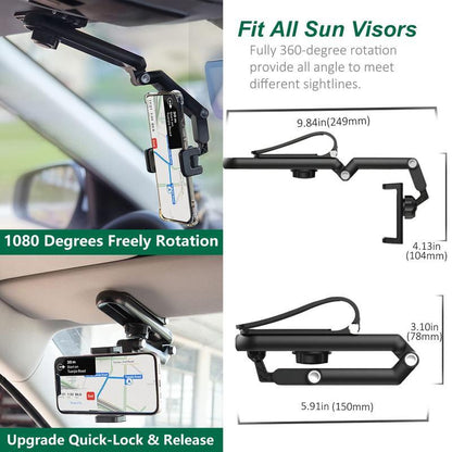 1080° Multi-Function Car Sun Visor Phone Holder | 360° Rotatable Retractable | Universal Fit for All Scenes