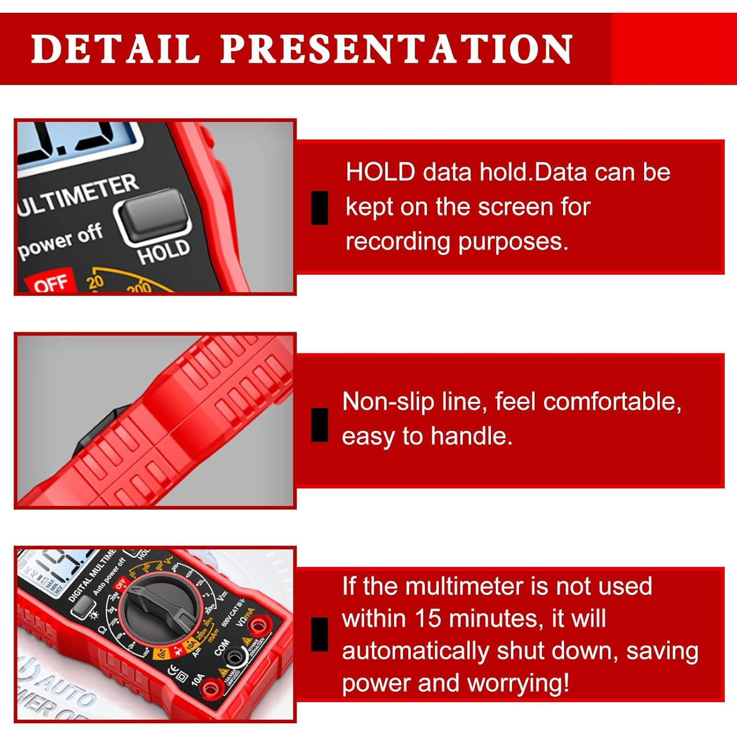 Digital Multimeter Mit 1999 Zählungen, Strommessgerät Voltmeter Für AC/DC Spannung, DC Strom, Durchgang, Widerstand, Diode Mit Großes Lcd-Anzeige Und Faltbar Ständer, Spannungsprüfer Für Elektriker