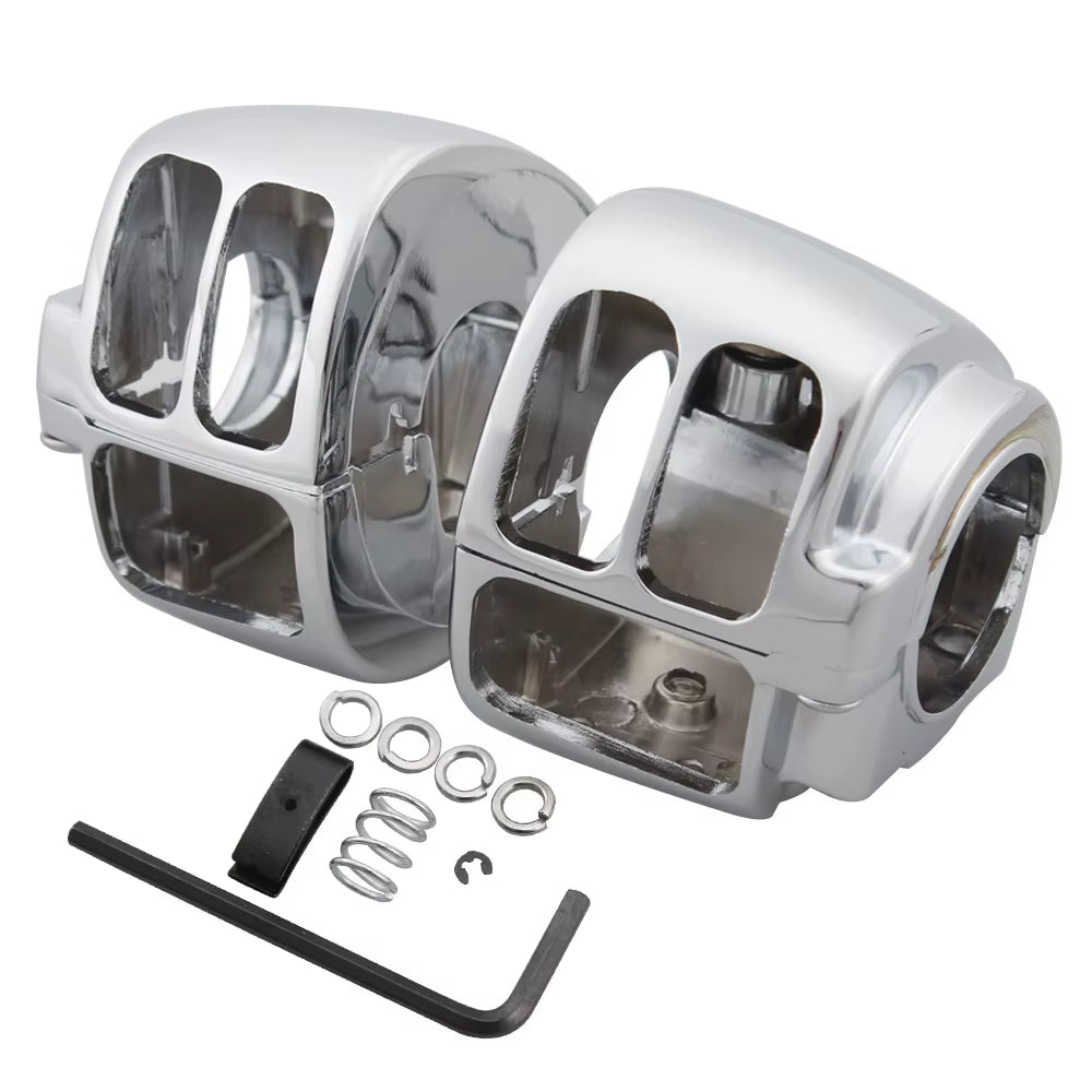 Motorcycle Black/Chrome Handlebar Control Switch Housings Cover and Switch Cap Buttons for Harley Touring Road King Dyna Softail