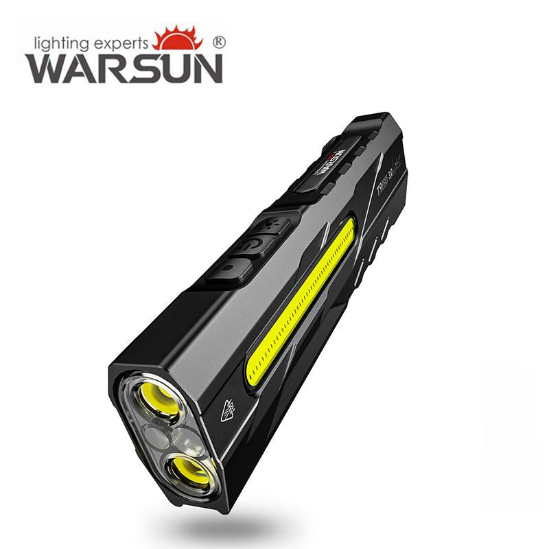 【Holiday Haul】 WARSUN T9 EDC Flashlight, 1500 Lumens Multi-Light LED Flashlight with Laser Red & UV Light, USB-C Rechargeable, Magnetic Tail Clip, Side Flood Light, Battery Indicator
