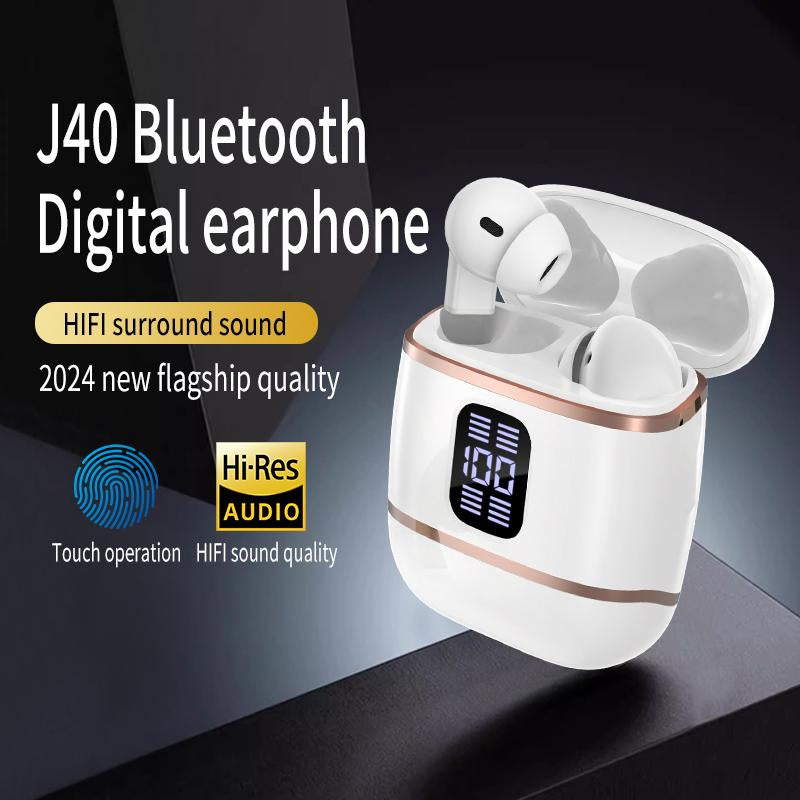 J40 Couple'S Earbuds Stylish TWS Bluetooth 5.4 Headphones with LED Battery Display Hifi Sound Auto Pairing 120H Standby Long Battery Life Comfortable In-Ear for Daily Use Work Calls Sports Workout Travel High-Performance Detachable Earphones