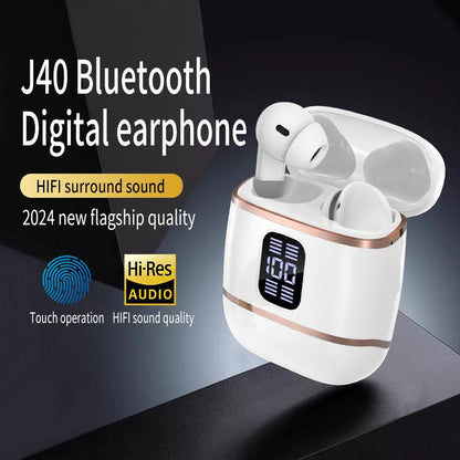 J40 Couple'S Earbuds Stylish TWS Bluetooth 5.4 Headphones with LED Battery Display Hifi Sound Auto Pairing 120H Standby Long Battery Life Comfortable In-Ear for Daily Use Work Calls Sports Workout Travel High-Performance Detachable Earphones