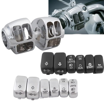 Motorcycle Black/Chrome Handlebar Control Switch Housings Cover and Switch Cap Buttons for Harley Touring Road King Dyna Softail