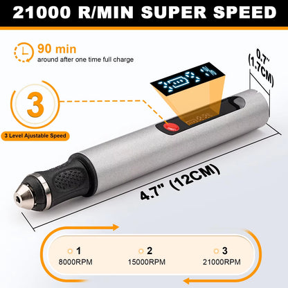 Electric Engraving Pen Set Mini Rotary Tool for Stone Wood Carving Artifacts Jewelry Grinding with 30Pcs Files (USB Interface)