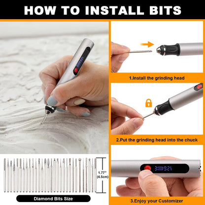 Electric Engraving Pen Set Mini Rotary Tool for Stone Wood Carving Artifacts Jewelry Grinding with 30Pcs Files (USB Interface)