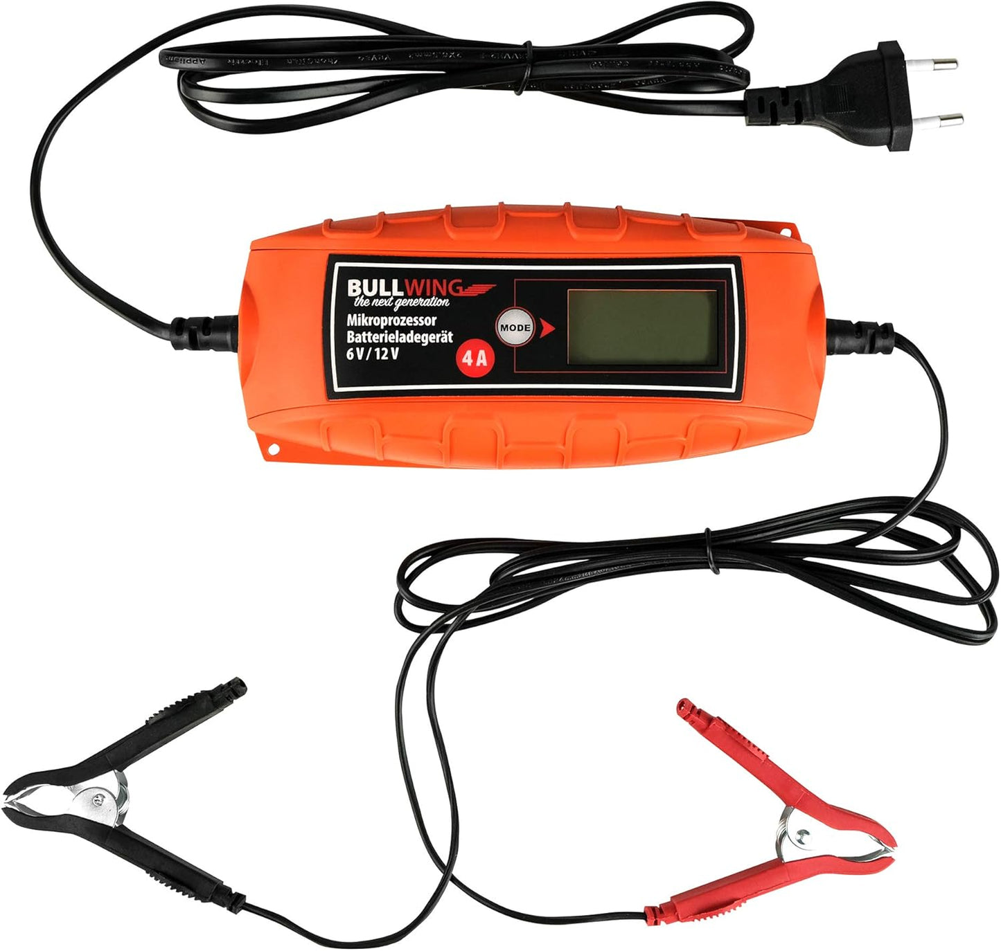 Bullwing Batterieladegerät KFZ Auto Motorrad Mikroprozessor 6/12V 4A Vollautomatisches Batterie Ladegerät Universal Orange