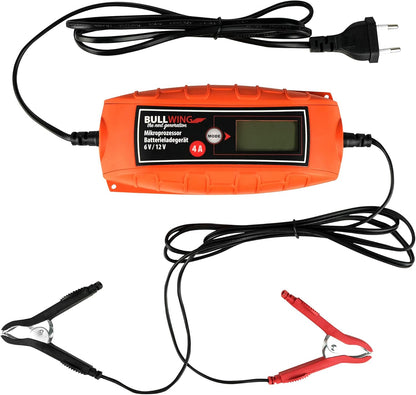 Bullwing Batterieladegerät KFZ Auto Motorrad Mikroprozessor 6/12V 4A Vollautomatisches Batterie Ladegerät Universal Orange