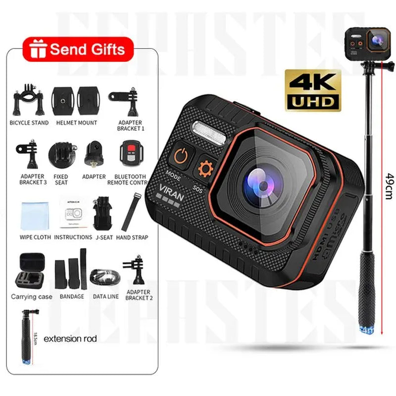 Action Camera 4K60FPS with Remote Control Screen Waterproof Sport Camera Drive Recorder Sports Camera Helmet Action Cam