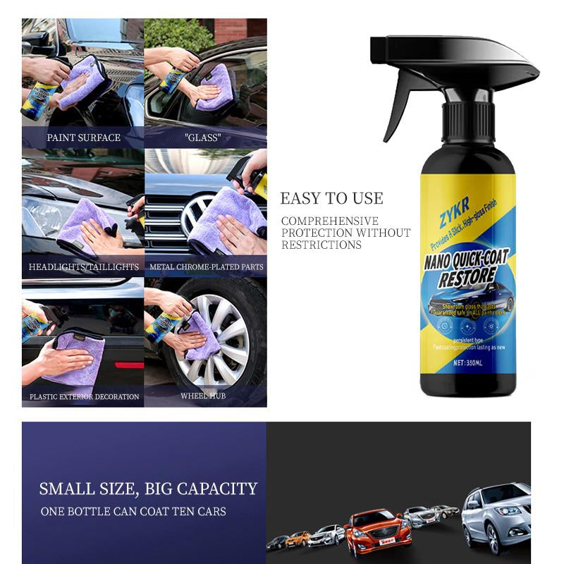 ZYKR Car Nano Quick-Coat Restore-Coating Spray-Advanced Automobile Quick-Acting Coating Agent with Dust -Proof and Glazing Effects -Long Lasting Car Showroom Gloss That LASTS 350Ml