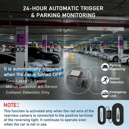 4K Dual Dash Camera for Cars with 64GB SD Card, Wifi & App Control, Night Vision, Parking Mode, G-Sensor, Loop Recording.