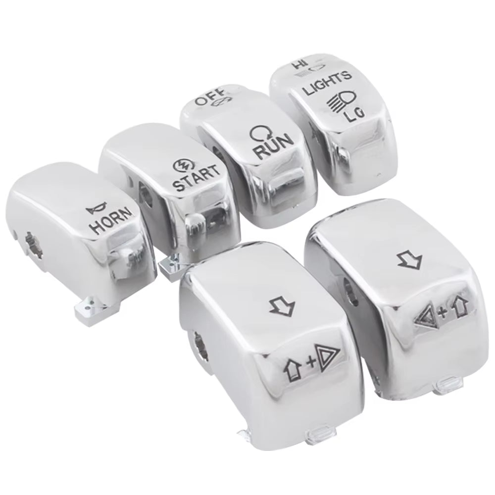 Motorcycle Black/Chrome Handlebar Control Switch Housings Cover and Switch Cap Buttons for Harley Touring Road King Dyna Softail