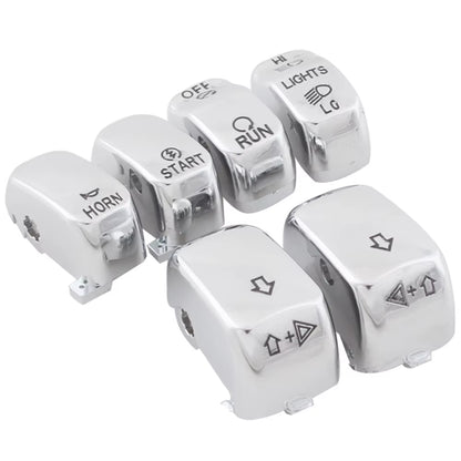 Motorcycle Black/Chrome Handlebar Control Switch Housings Cover and Switch Cap Buttons for Harley Touring Road King Dyna Softail