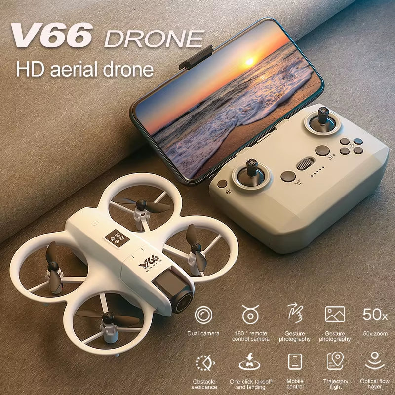 V66 Mini Drone with Camera 4K HD Wifi FPV Drone Obstacle Avoidance Pocket Remote Control Helicopter Quadcopter Gift for Kids Toy