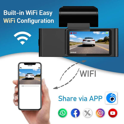 4K Dual Dash Camera for Cars with 64GB SD Card, Wifi & App Control, Night Vision, Parking Mode, G-Sensor, Loop Recording.