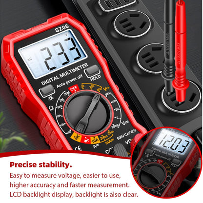 Digital Multimeter Mit 1999 Zählungen, Strommessgerät Voltmeter Für AC/DC Spannung, DC Strom, Durchgang, Widerstand, Diode Mit Großes Lcd-Anzeige Und Faltbar Ständer, Spannungsprüfer Für Elektriker