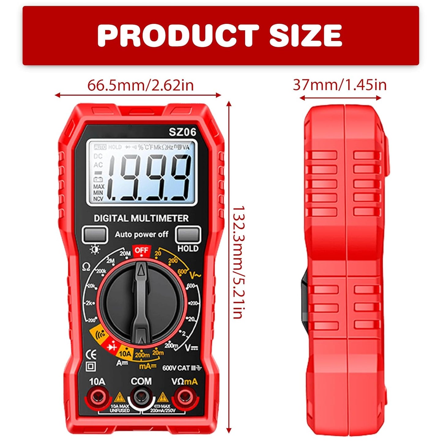 Digital Multimeter Mit 1999 Zählungen, Strommessgerät Voltmeter Für AC/DC Spannung, DC Strom, Durchgang, Widerstand, Diode Mit Großes Lcd-Anzeige Und Faltbar Ständer, Spannungsprüfer Für Elektriker