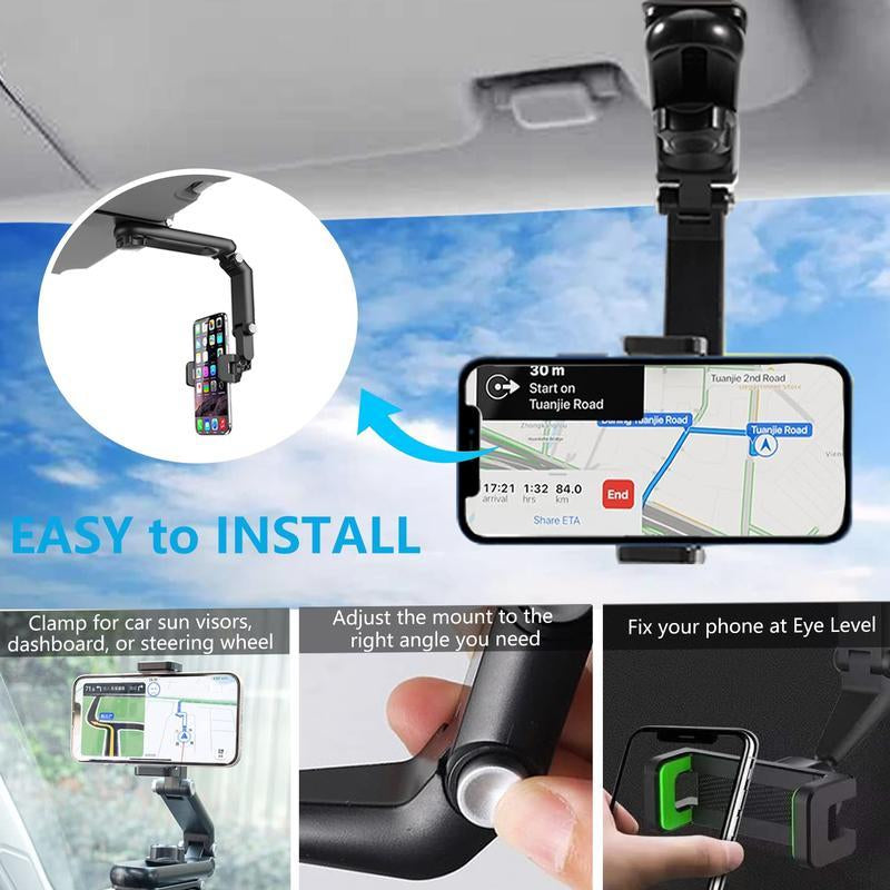 1080° Multi-Function Car Sun Visor Phone Holder | 360° Rotatable Retractable | Universal Fit for All Scenes