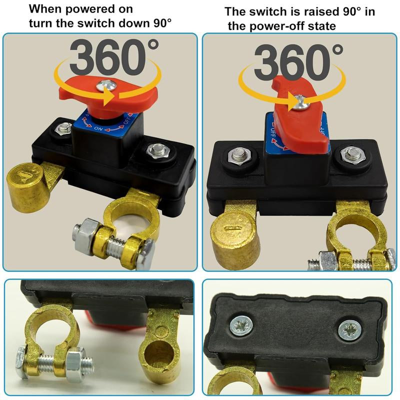 2Pcs Car Battery Power Cut-Off Switch Breaker, Pure Copper Stable Transmission High Conductivity Disconnect Switch Smart Battery Disconnect for Car Truck Boat Rv Supplies