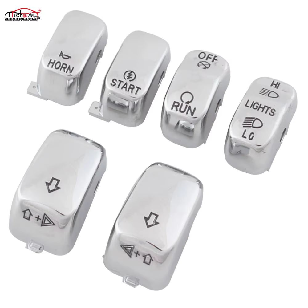 Motorcycle Black/Chrome Handlebar Control Switch Housings Cover and Switch Cap Buttons for Harley Touring Road King Dyna Softail