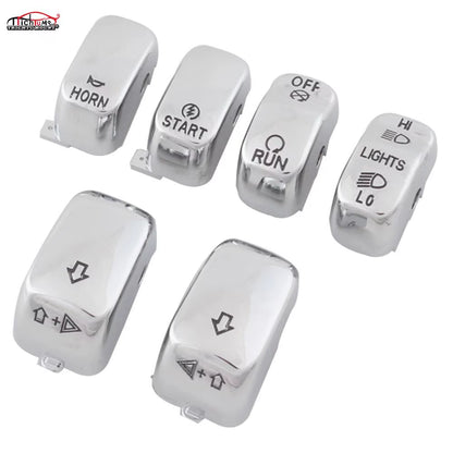Motorcycle Black/Chrome Handlebar Control Switch Housings Cover and Switch Cap Buttons for Harley Touring Road King Dyna Softail