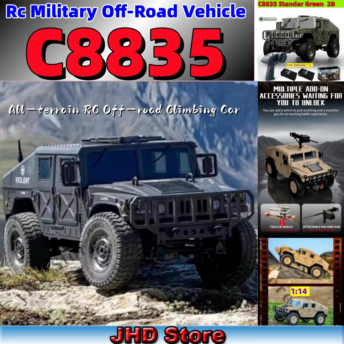 for JJRC C8835 RC Car Simulation 4X4 All-Terrain 2.4G Off-Road Climbing Electric Truck with LED Light with Spare Battery