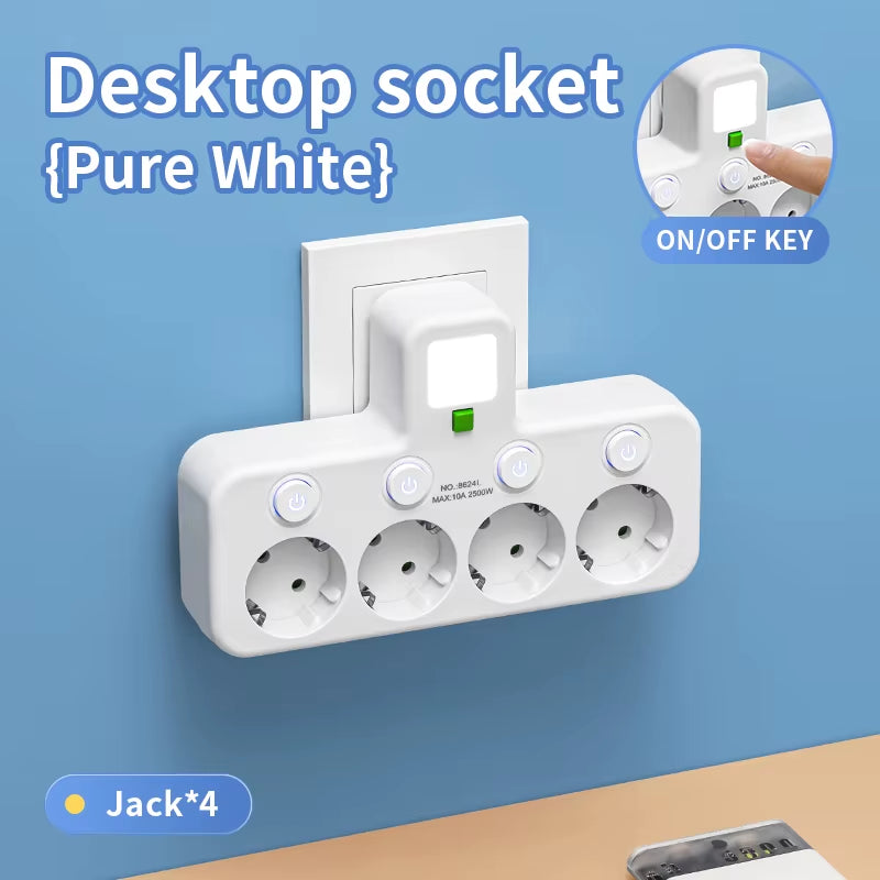 EU AC Plug Power Strip Wall Mounted Independent Switch Multitap Socket Network Filter with USB Charging Network Filter Adapter