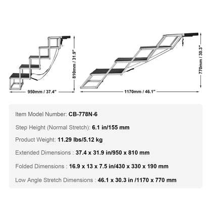 Dog Stair for Cars Wide Dog Car Steps Folding Portable Pet Steps Lightweight Aluminum for Car SUV and Truck 150 Lbs