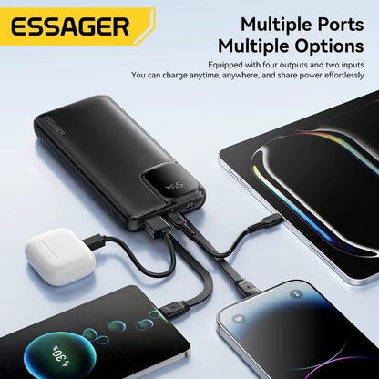 Portable Power Bank 20000Mah with Two Built-In Cables External Battery PD 22.5W Fast Charging for Iphone 17 16 15 Xiaomi